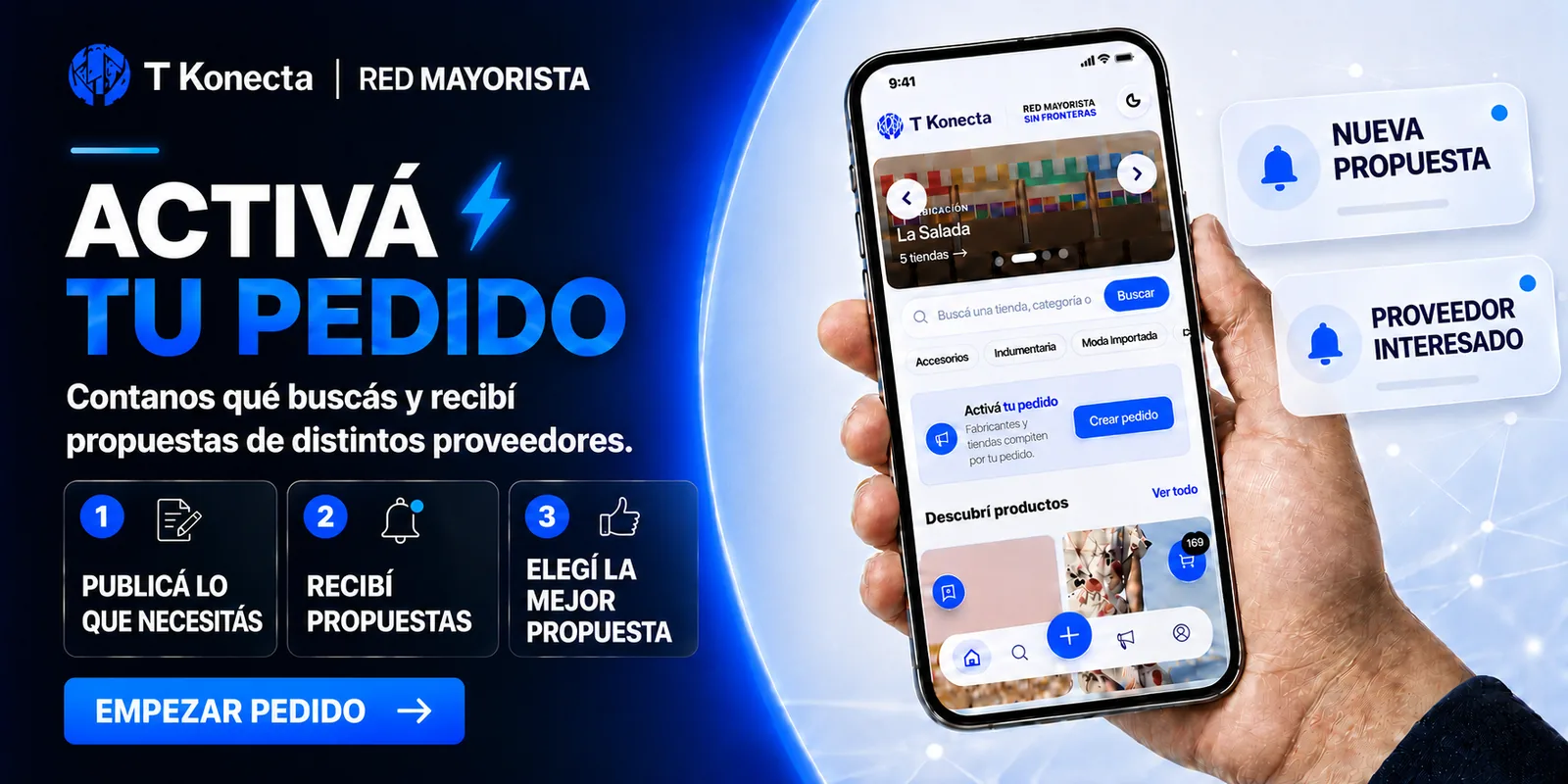 Activá tu pedido: contanos qué buscás y recibí propuestas de distintas tiendas